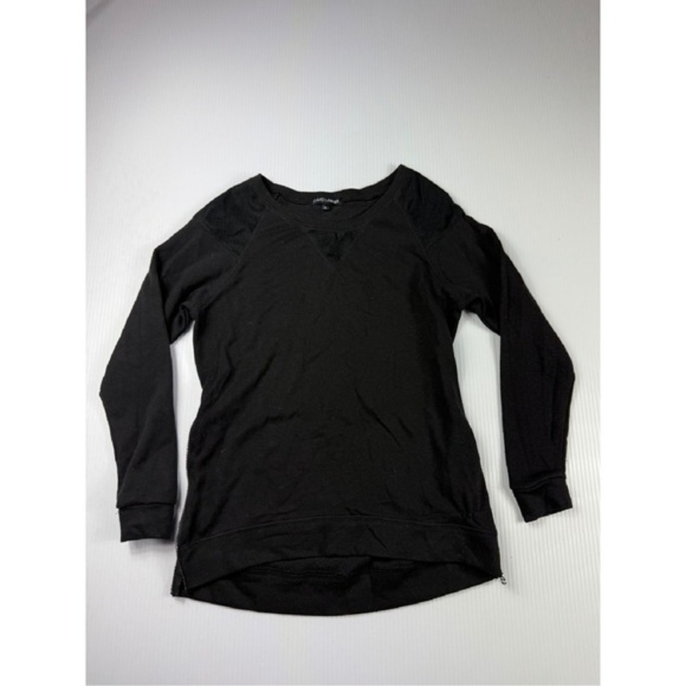 David Lerner Black Sweatshirt Lace Shoulder Detail Zipper Accent XS‎
